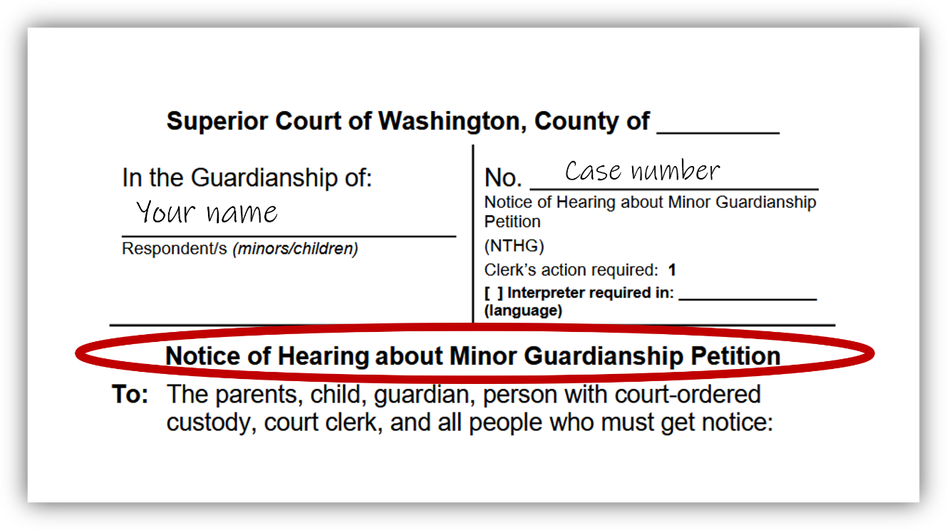 Snapshot of the top of a court form with the title circled in red.